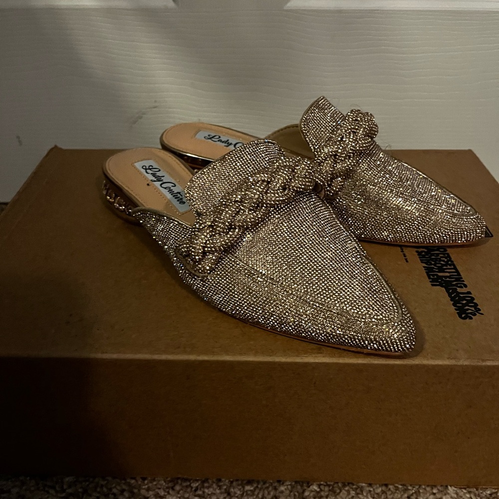 Gold Flats with Oversized Bow and Pointed Toe